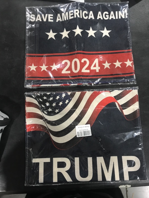 Photo 2 of 2 pack - RUOKEXIN Trump 2024 Flag Garden Flags 12x18 Inch Double Sided 2 Ply Take America Back Garden Flag Save America Again Yard Flags for Outside 2Pcs Lawn Flags Washable Reusable America Garden Flag