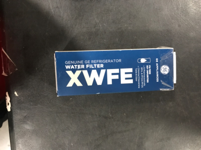 Photo 2 of  GE water filter XWFE has NSF certifications 42 53 and 401; it reduces lead and other metals; chlorine taste and odor; volatile organic compounds (VOCs); and some pesticides and pharmaceuticals. Water filter XWFE fits select GE side-by-side and bottom-fre