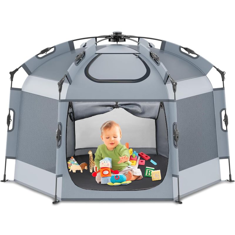 Photo 1 of Babepai Pop up Playpen with Canopy - Portable Baby Beach Tent - Outdoor Baby Playpen - Indoor & Outdoor Play Yard for Babies, Foldable, Portable, Lightweight & Travel Bag - Gray