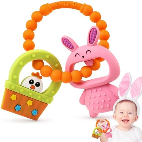 Photo 1 of 
NPET Baby Easter Teething Toy, Cute Easter Basket Hen & Bunny Baby Teething Toy 3-12 Months Easy Grip Silicone Baby Easter Basket Stuffers Infant Teething Toys Easter Baby Bithday Favor Toy