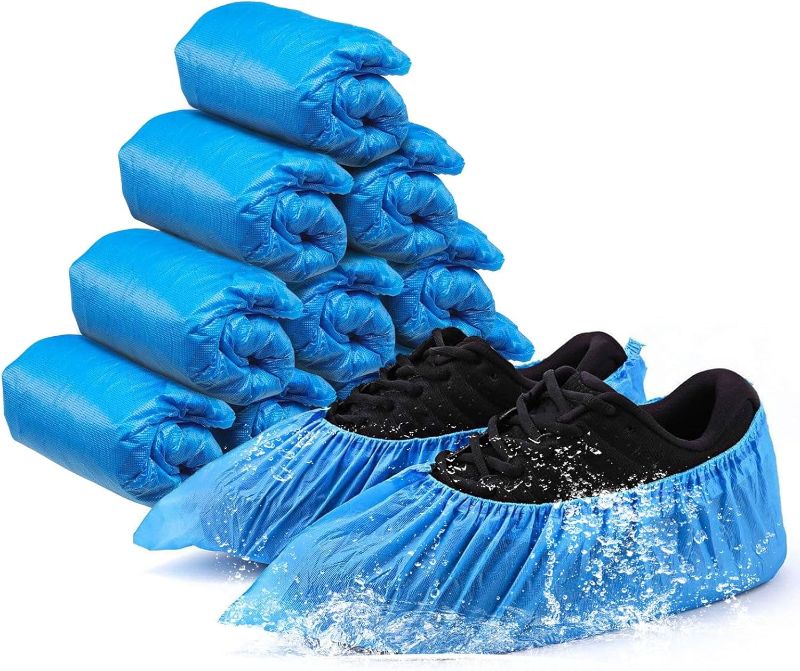 Photo 1 of  Disposable Shoe Covers Non Sli - Pack of 110 (55 Pairs), Premium Waterproof and Recyclable Blue Shoe Booties Covers for Indoors, Fits Up To 11 US Men and 13 US Women Size