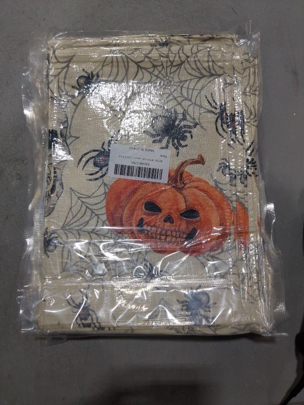 Photo 2 of BOTB LIHM Halloween Skeleton Spooky Pumpkin Cloth Placemats Set of 4 Table Mats Table Decorations 12x18 Inch