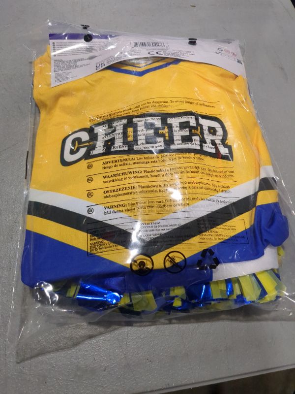 Photo 1 of Spooktacular Creations Girl Blue Cheerleader Costume, Halloween Cute Cheer Uniform Outfit with Accessories for Halloween High School Cheerleader Dress Up Costume-XL