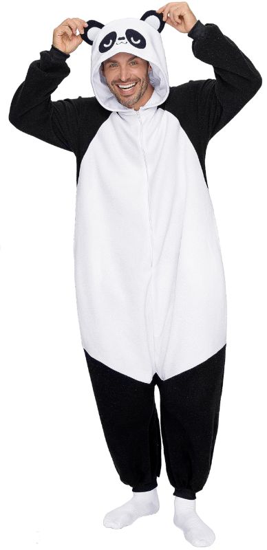 Photo 1 of 1 pack Spooktacular Creations Adults Unisex Pajama, Panda Hooded Jumpsuit Costume with Hat, Medium