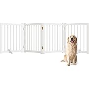 Photo 1 of Solid Wood Freestanding Pet Gate - 4 Panels 24" - Folding Safety Fence with 2 Support Feet - Ideal for Stairs, Doorways, Halls, Kitchens - Indoor Wooden Dog Gate - White Color
