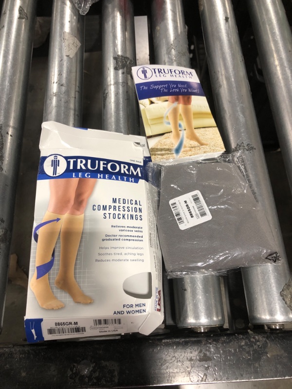 Photo 2 of Truform 20-30 mmHg Compression Stockings for Men and Women, Knee High Length, Closed Toe, Gray, Medium (8865GR-M)