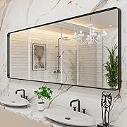 Photo 1 of LOAAO 84x32 Inch Black Metal Framed Bathroom Mirror for Wall, Matte Black Bathroom Vanity Mirror Farmhouse, Large Rounded Rectangle Mirror, Anti-Rust, Tempered Glass, Hangs Horizontally or Vertically
