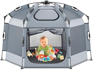 Photo 1 of  Pop up Playpen with Canopy - Portable Baby Beach Tent - Outdoor Baby Playpen - Indoor & Outdoor Play Yard for Babies, Foldable, Portable, Lightweight & Travel Bag - Gray