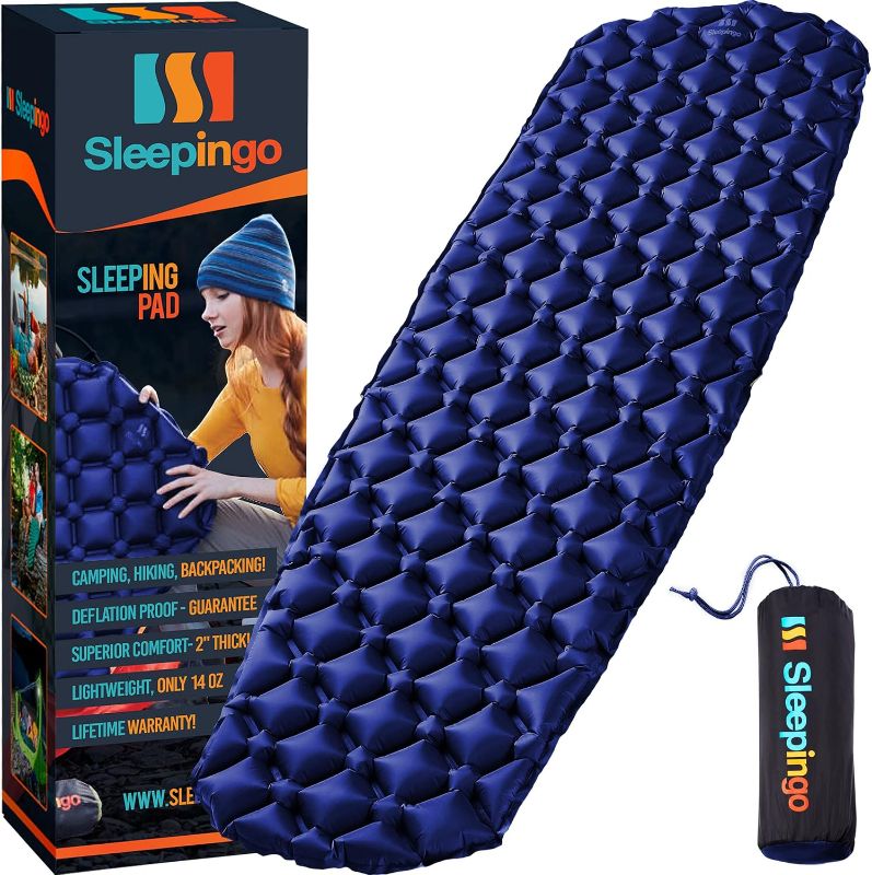 Photo 1 of Sleepingo Sleeping Pad for Camping - Ultralight Sleeping Mat for Camping, Backpacking, Hiking - Lightweight, Inflatable & Compact Camping Air Mattress - Inflatable Camping Mat (Orange, 2 Pack)