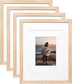 Photo 1 of  11x14 Picture Frames Natural Wood Frames with Acrylic Plexiglass for Pictures 5x7/8x10 with Mat or 11x14 without Mat, Tabletop and Wall Mounting Display, Set of 4