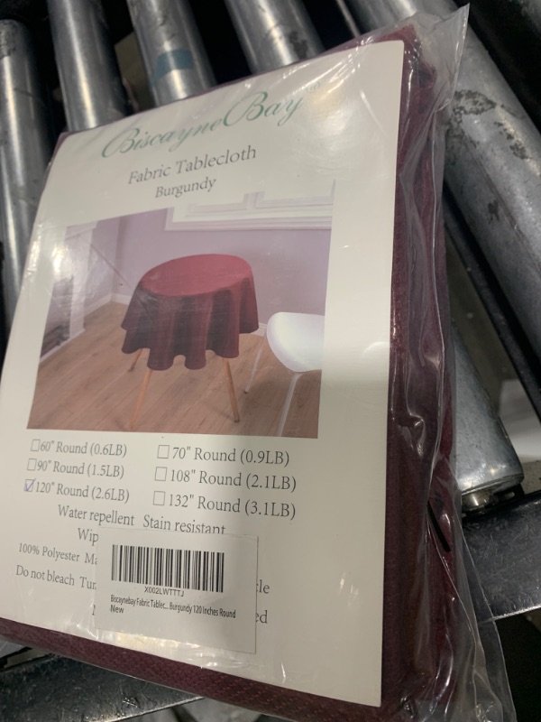 Photo 2 of Biscaynebay Textured Fabric Tablecloths 120" Round for Tables' Diameters from 60" to 102", Burgundy Water Resistant Tablecloths for Dining, Kitchen, Wedding, Parties etc. Machine Washable 120" Round Burgundy