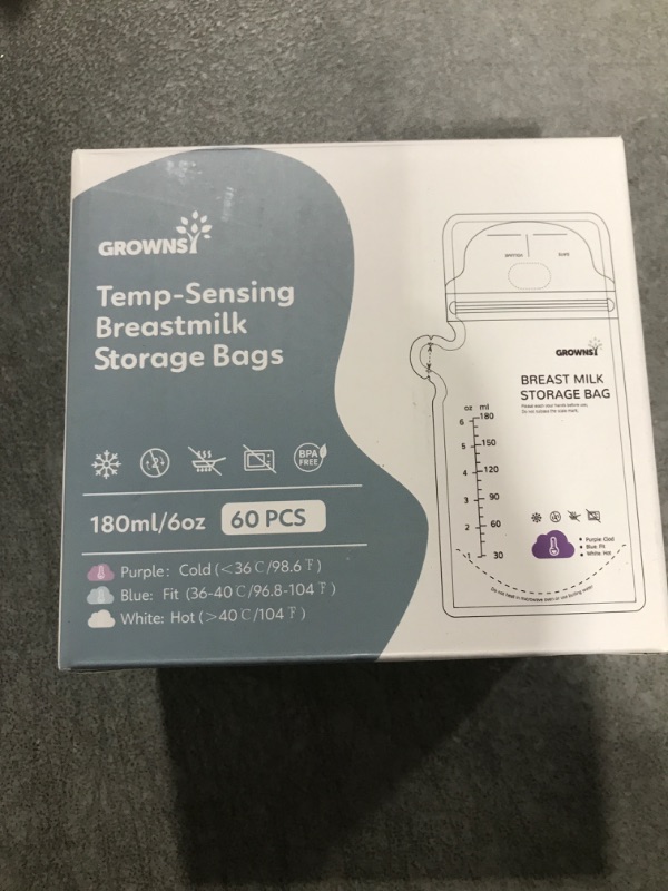 Photo 2 of GROWNSY Breastmilk Storage Bag,6oz Temp-Sensing Discoloration Milk Storing Bag for Breastfeeding,BPA-Free Leak-Proof Self-Standing Breast Milk Bag for Refrigeration & Freezing,Newborn Essentials,60PCS