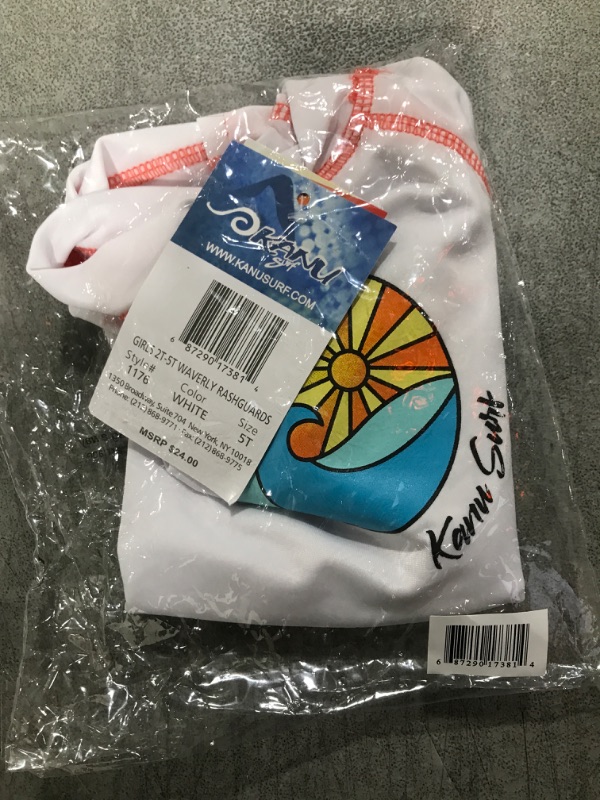 Photo 2 of Kanu Surf Girls' Standard Jade UPF 50+ Sun Protective Rashguard Swim Shirt, Waverly White, 5T