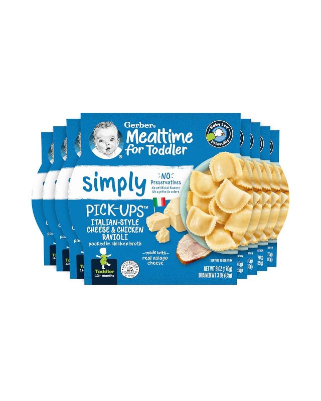 Photo 1 of Gerber Toddler Food, Pick-ups, Italian-Style Chicken & Cheese Ravioli, Baby Food, Simply No Preservatives, 6 Ounce (Pack of 8)Best By January 24 2025
