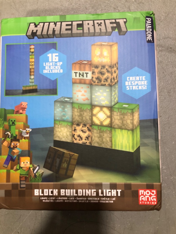 Photo 1 of Paladone Minecraft Official Licensed Block Building Lamp 16 Customizable Light Up Blocks - Interactive Decoration, Toy, Nightlight for Kids, Gamer Room Decor, Gaming Gift for Boys and Girls