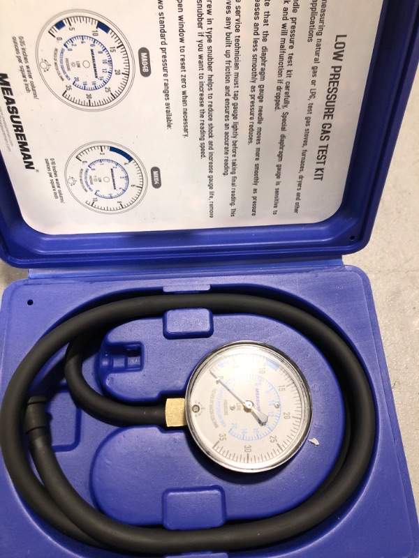 Photo 2 of MEASUREMAN Natural Gas or LP Gas Manifold Pressure Test Kit, 0-35 "W.C., 1/4"NPT, 40" Length Hose