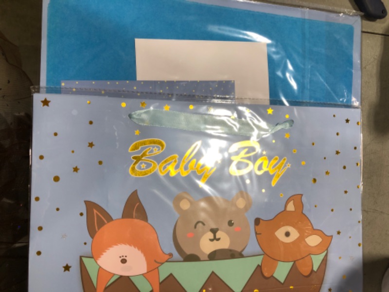 Photo 2 of 15.7” Extra Large Gift Bag Set with Greeting Card and Blue Tissue Paper(Gold Foil ‘Baby Boy’) for Children's Day,Christmas,Baby Shower,Newborn,New Moms or Parents,Kids Birthday Party-15.7” x 11.8” x 6”,1 Pcs.