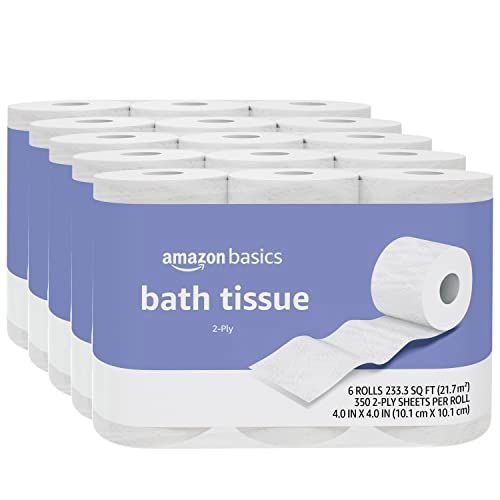 Photo 1 of Amazon Basics 2-Ply Toilet Paper, Unscented, 30 Rolls (5 Packs of 6), White (Previously Solimo)