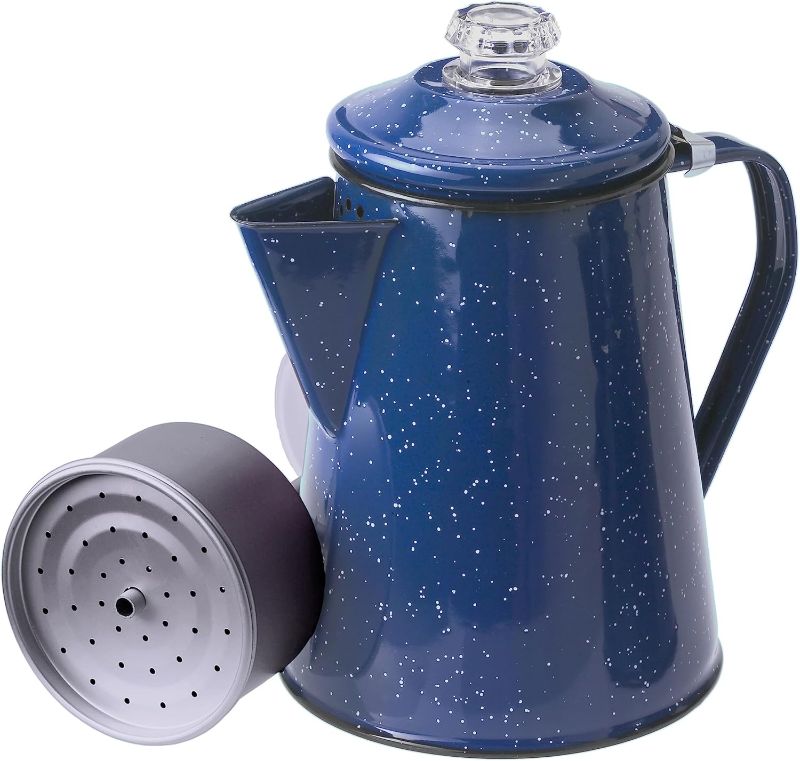 Photo 1 of  Outdoors Percolator Coffee Pot | Enamelware Campfire Coffee Boiler Kettle for Outdoor Camping Cookware, Cabin, RV, Kitchen, Hunting & Backpacking