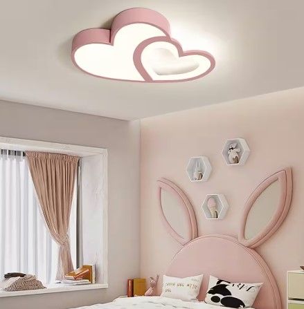 Photo 2 of  21.65 in Pink Creative Heart Shape Flush Mount Ceiling Light with Acrylic Shade and LED Light Source for Kids Room