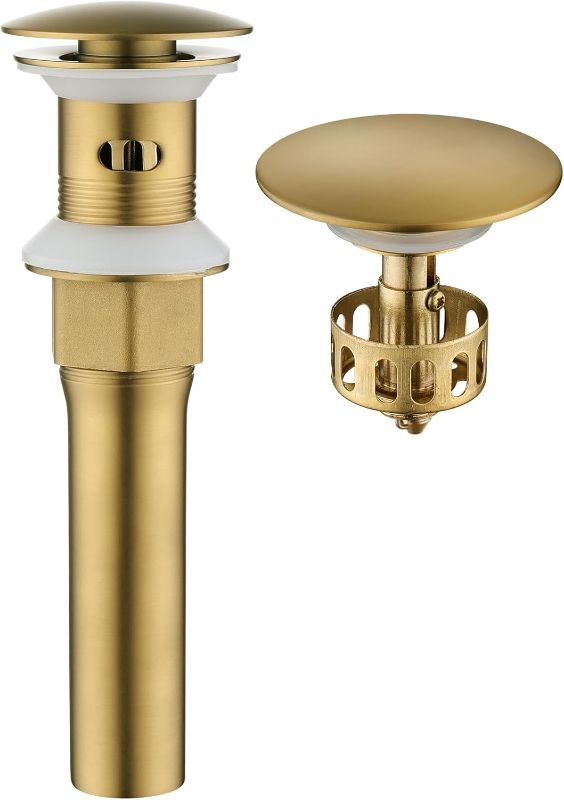 Photo 1 of (FAIR) KAIYING Pop Up Drain, Bathroom Sink Drain Stopper with Overflow, Vessel Sink Drain Assembly with Detachable Basket Stopper, Anti-Explosion and Anti-Clogging Drain Strainer (Brushed Champagne Gold)