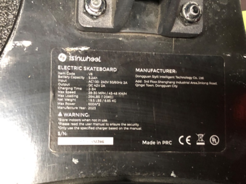 Photo 4 of ***NONREFUNDABLE - MAJOR DAMAGE - FOR PARTS ONLY - SEE COMMENTS***
isinwheel V8 Electric Skateboard with Remote, 1200W Brushless Motor, 30 Mph Top Speed & 12 Miles Range, IP54 Waterproof, Electric Longboard for Adults ?Teens with Green Ambient Light