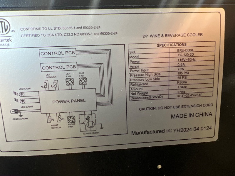 Photo 8 of ***DAMAGED - UNTESTED - SEE COMMENTS***
Wine and Beverage Refrigerator Upgraded, 24 Inch Beverage Refrigerator Cooler Dual Zone with Glass Door, Under Counter or Freestanding Beverage Fridge with Large Capacity, Advanced Cooling System