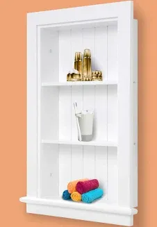 Photo 1 of 14 x 24 Medicine Cabinet Recessed, Wall Niche, Bathroom Wall Cabinet, 3-Tier, Between Studs Shelving for Drywall, White