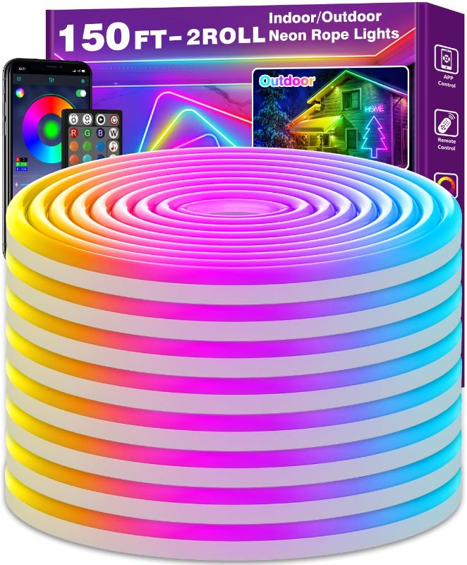 Photo 1 of 150Ft Neon Rope Lights,Flexible Led Rope Lights ,Multiple Modes Rope Lights,IP65 Outdoor RGB Led Neon Lights Waterproof,Music Sync Gaming Led Neon Light Strip for Bedroom Decor