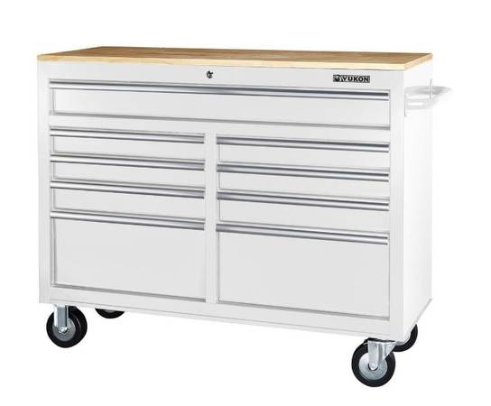 Photo 1 of  46 in. 9 Drawer Mobile Storage Cabinet with Solid Wood Top, White
Add to List