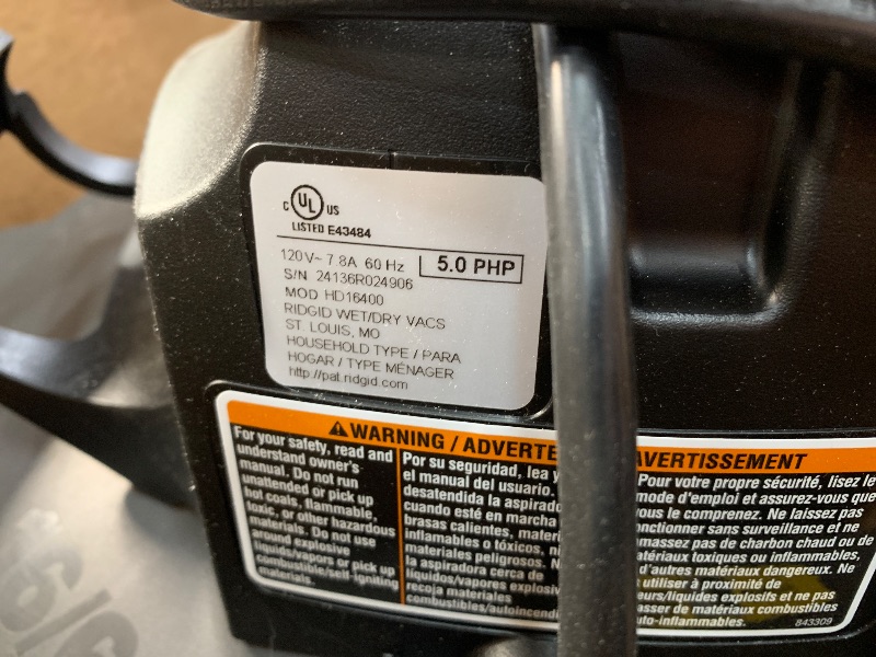 Photo 3 of *USED ITEM: IS DIRTY, IS SCRATCHED, IS NOT IN PERFECT CONDITION*
16 Gallon 6.5 Peak HP NXT Shop Vac Wet Dry Vacuum with Detachable Blower, Filter, Locking Hose and Accessories
