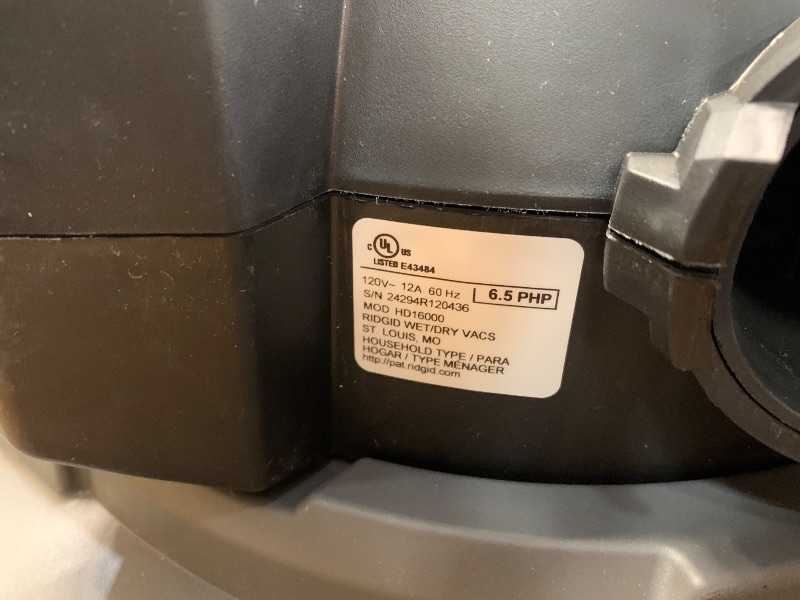 Photo 3 of *USED ITEM: IS DIRTY, IS SCRATCHED, IS NOT IN PERFECT CONDITION*
16 Gallon 6.5 Peak HP NXT Shop Vac Wet Dry Vacuum with Detachable Blower, Filter, Locking Hose and Accessories
