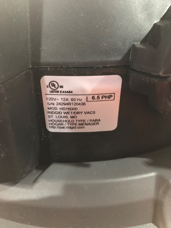 Photo 3 of ***USED - DAMAGED - MISSING PARTS - SEE COMMENTS***
RIDGID 16 Gallon 6.5 Peak HP NXT Shop Vac Wet Dry Vacuum with Detachable Blower, Filter, Locking Hose and Accessories