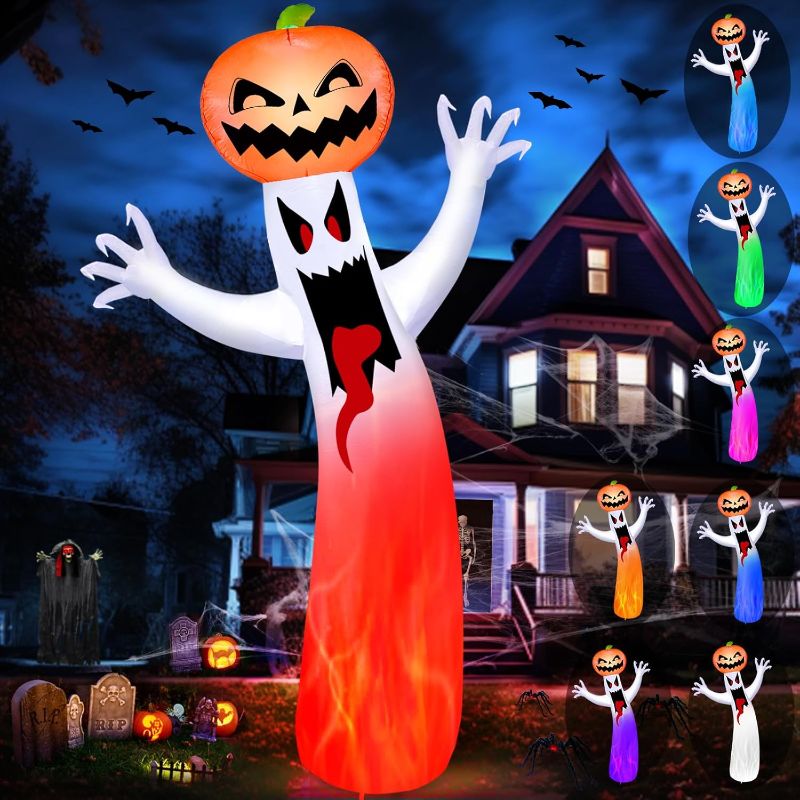 Photo 1 of ***SEE NOTES****Kesfitt 8FT Halloween Inflatables Decorations Outdoor Ghost Built-in 2 Flame Flashing Projection Light,Blow Up Yard Inflatables with Pumpkin Spider for Outside Halloween Patio Party Garden Decorations