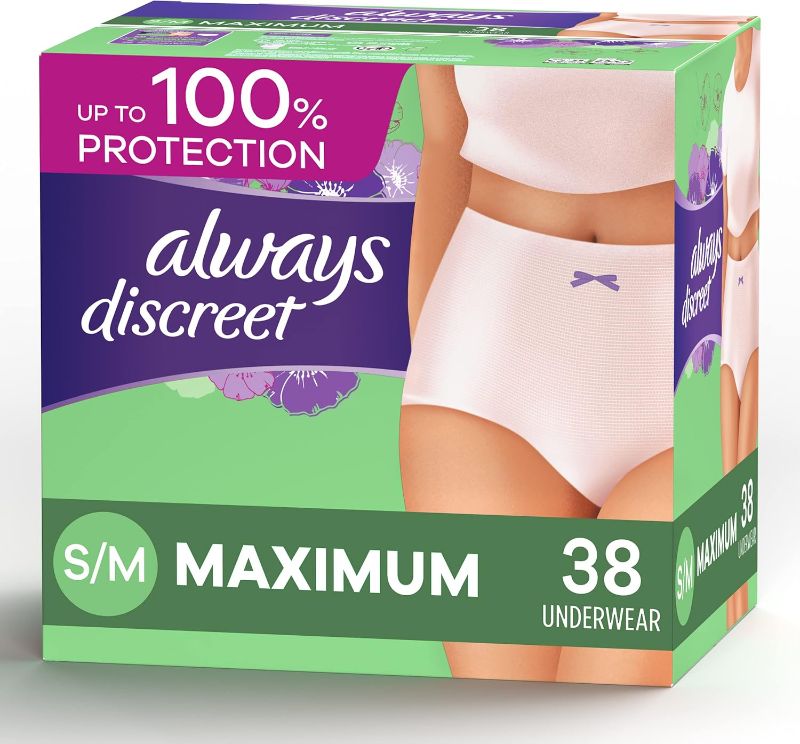 Photo 1 of Always Discreet Incontinence & Postpartum Incontinence Underwear for Women, Small/Medium, Maximum Absorbency, Disposable, 38 Count
L