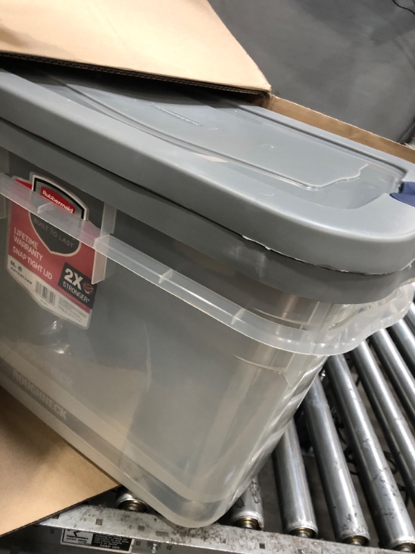 Photo 2 of **only 2 bins** Rubbermaid Roughneck Clear 66 Qt/16.5 Gal Storage Containers, Pack of 2 with Latching Grey Lids, Visible Base, Sturdy and Stackable, Great for Storage and Organization