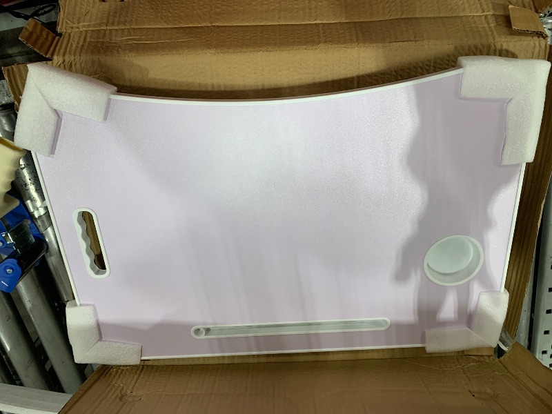 Photo 2 of ***USED - COLOR DIFFERS FROM STOCK PHOTO - SEE PICTURES***
Foldable Laptop Table, Portable Lap Desk Bed Table Tray, Laptop Stand with Cup Holder & Tablet Slot & Lifting Handle for Working Writing Drawing & Eating (Pink)