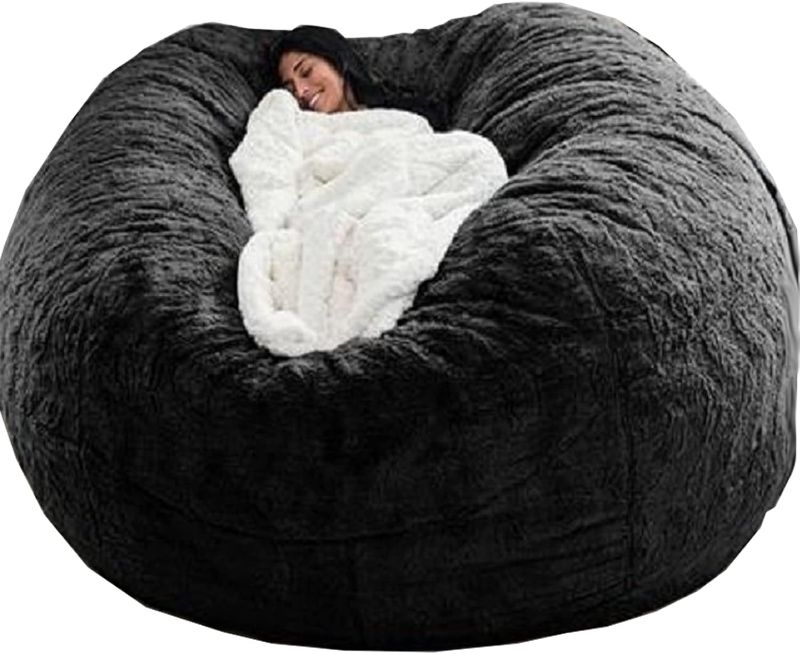 Photo 1 of * GREY COVER ONLY* MISISNG STUFFING* FIEATES Gaint Bean Bag for Kids Adults Cover Only Cozy Oversized Round Beanbag Chair Sofa Couch for Stuffed Animal Storage Bean Bag Bed, 6FT, GREY