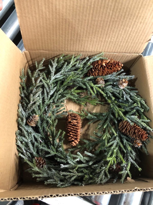 Photo 1 of *****STOCK IMAGE FOR SAMPLE*****
18 inch Christmas Wreath, Small Christmas Wreath for Front Door Christmas Door Wreaths Norfolk Pine Wreath with Frosted Pine Cones Cedar Aritificial Wreath for Christmas Indoor Outdoor Decorations