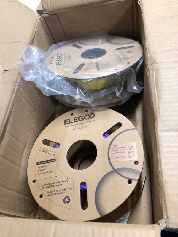 Photo 2 of ***STOCK PHOTO REFERENCE ONLY***ELEGOO PLA Plus Filament 1.75mm Bundle 4KG, PLA+ Tough 3D Printer Filament Dimensional Accuracy +/- 0.02mm, 4 Pack 1kg Spool(Orange, Yellow, Sea Green, Sky Blue)