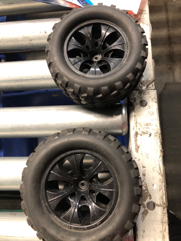 Photo 2 of **MISSING 2 WHEELS, ONLY 2**
HobbyPark PreGlued Mounted 12mm Hex Hubs RC Truck Tires and Wheels 2.8 Tires with Foam Inserts for Traxxas Rustler Stampede Hoss 4x4 Redcat RC Monster Truck Set of 4 (128x67mm(HxW))