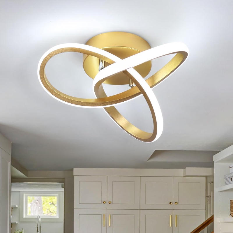 Photo 1 of AMZASA Modern LED Ceiling Light Fixtures Gold Semi Flush Mount Ceiling Lamp Hallway Lights for Bedroom Bathroom Entryway Closet Balcony Stair Laundry Room Curved Design