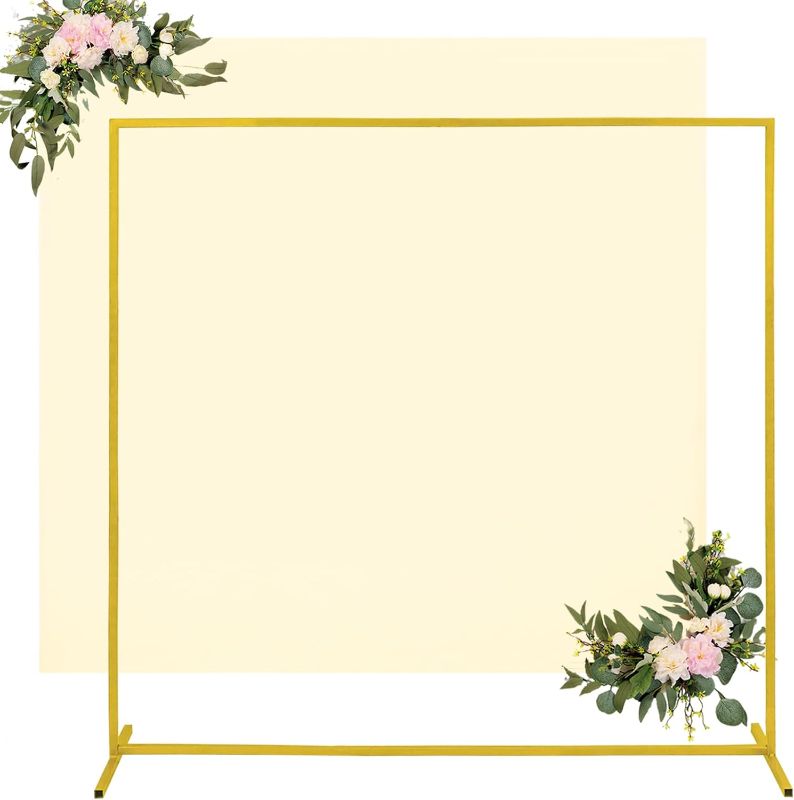 Photo 1 of 6.6FT Metal Arch Backdrop Stand and Cover Set, 1 Gold Wedding Square Balloon Stand with 1 Spandex Arch Backdrop Frame Cover for Parties Birthday Baby Shower Bridal Banquet Decoration (Beige)
