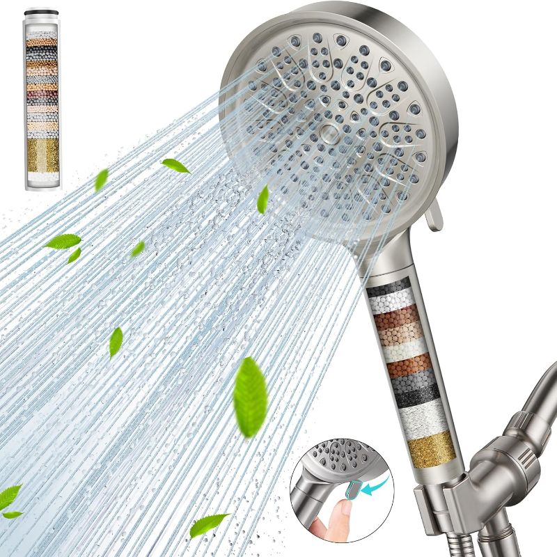Photo 1 of Cobbe Filtered Shower Head with Handheld, 6 Spray Modes, Water Softener Filters - Remove Chlorine, Reduce Dry Skin - Brushed Nickel
