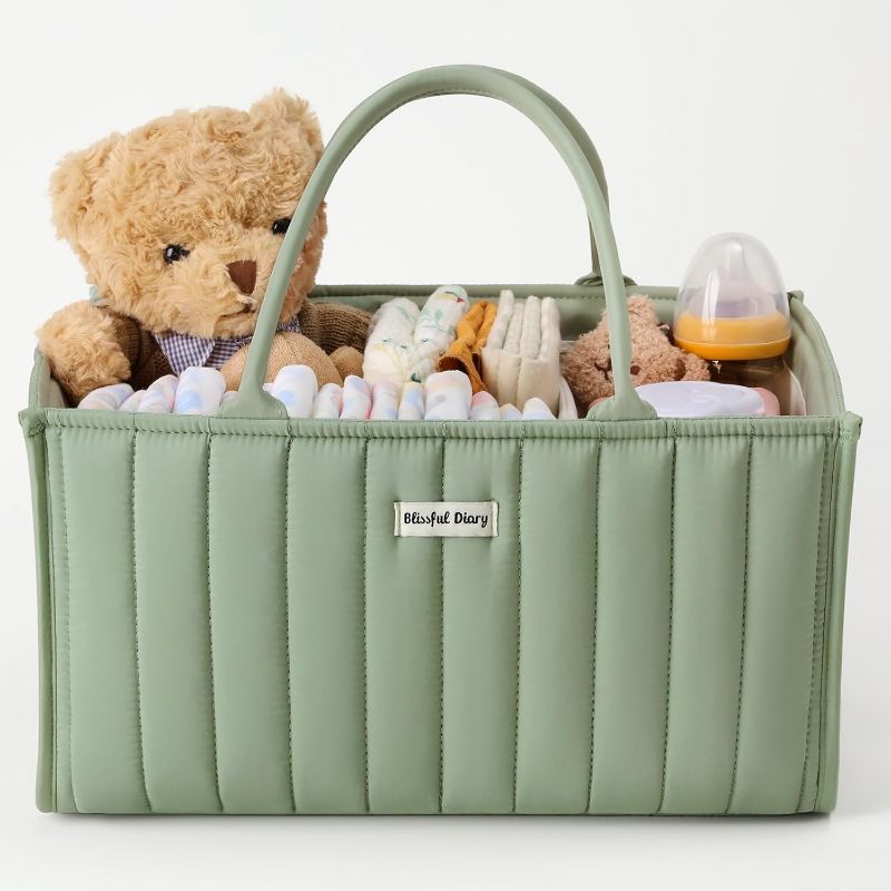 Photo 1 of Blissful Diary Baby Diaper Caddy Organizer, Stylish Nursery Storage Basket - Gift for Baby Shower, Baby Registry Must Have, Newborn Essentials - Baby Caddy Organizer for Diaper Station - Sage Green
