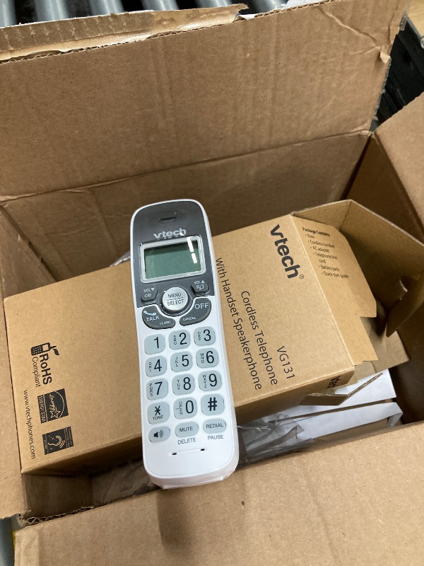 Photo 2 of [New] VTech VG131 DECT 6.0 Cordless Phone - Bluetooth Connection, Blue-White Display, Big Buttons, Full Duplex Speakerphone, Caller ID,Easy Wall Mount, 1000ft Range (White/Grey)