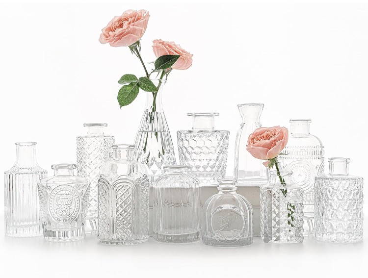 Photo 1 of 12pcs Glass  Vase Set, Small Clear Flower Vases for Centerpieces in Bulk, Mini Vintage Vase for Wedding, Home,Table Decoration