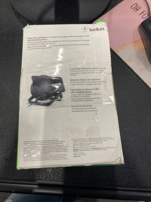 Photo 1 of Belkin Quick Charge Wireless Charger + Bluetooth Speaker - Qi-Certified Charger Stand for iPhone, Samsung Galaxy & More - Charge While Listening to Music, Streaming Videos, & Video Calling - Black