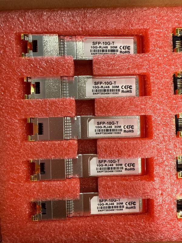 Photo 2 of 10PACK 10G SFP+ RJ45 Copper Transceiver, 10G T Copper Module 10GBase-T SFP CAT.6a/7 up to 30 Meters Compatible with Cisco,Ubiquiti,Netgear,D-Link,Supermicro,TP-Link,Broadcom Mikrotik,Unifi