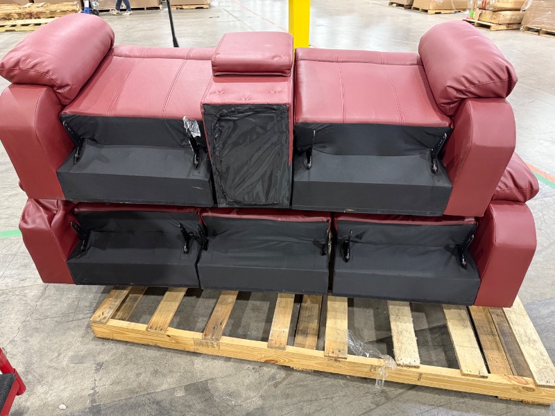 Photo 3 of  ((((Photo for reference)) )Bonded Leather Sofa Set Living Room Furniture, Reclining Sofa Set Leather Recliner Couch with Cup Holder/Storage Console for Living Room (Loveseat and Sofa, Red)